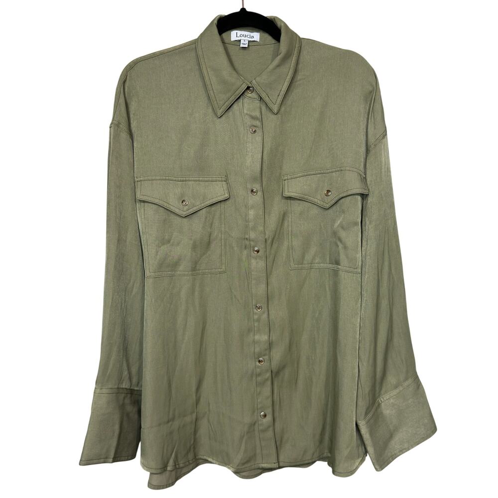 Loucia Troye Button Down L Blouse Sage Green Relaxed Tailoring Quite Lux -NWT